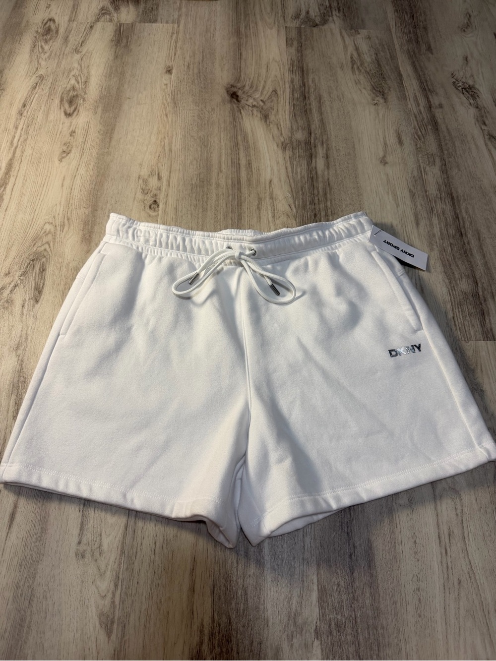 DKNY White Terry Drawstring Athletic Shorts